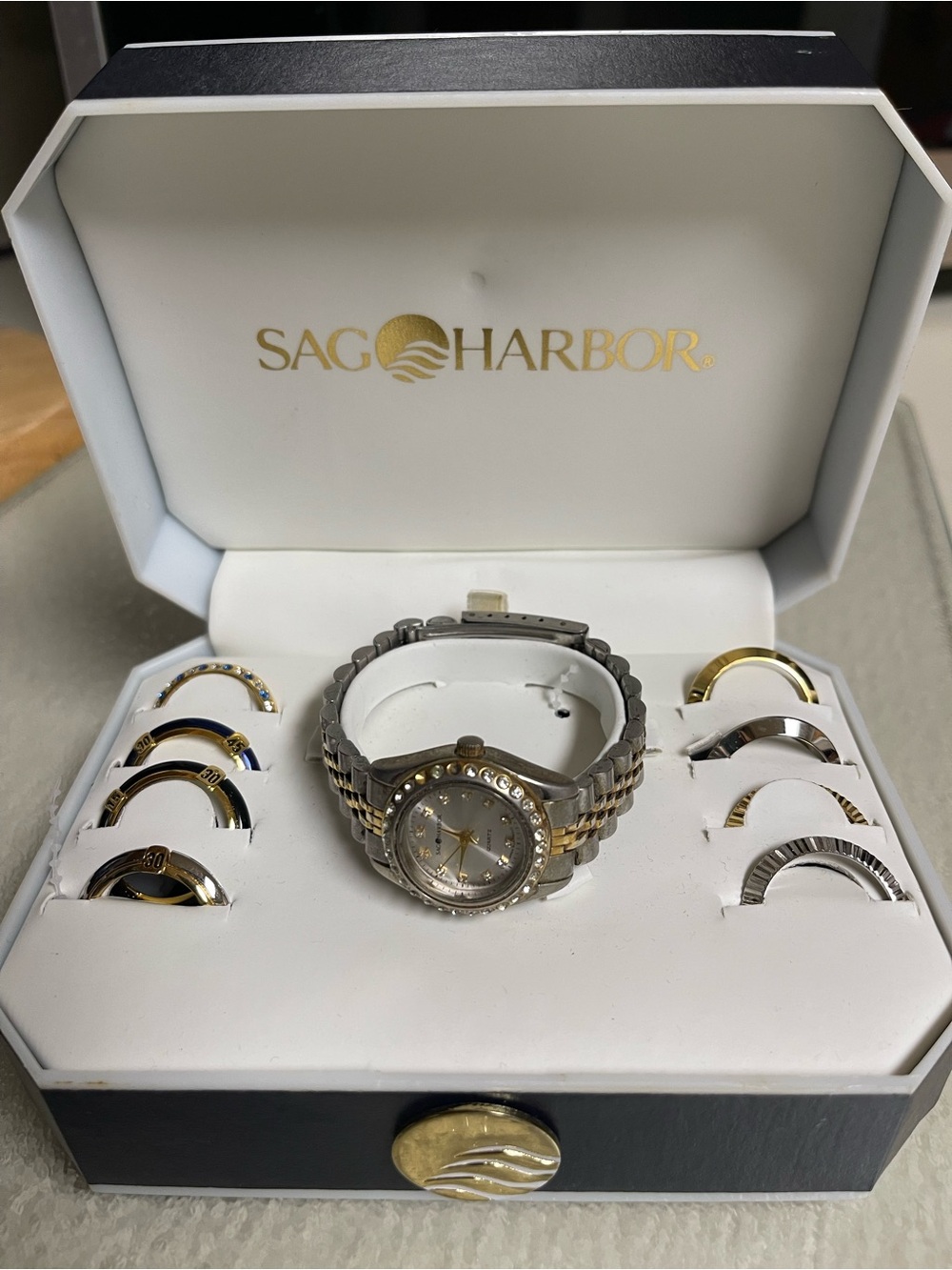Sag Harbor Two-Tone Silver and Gold Interchangeable Bezel Watch Set